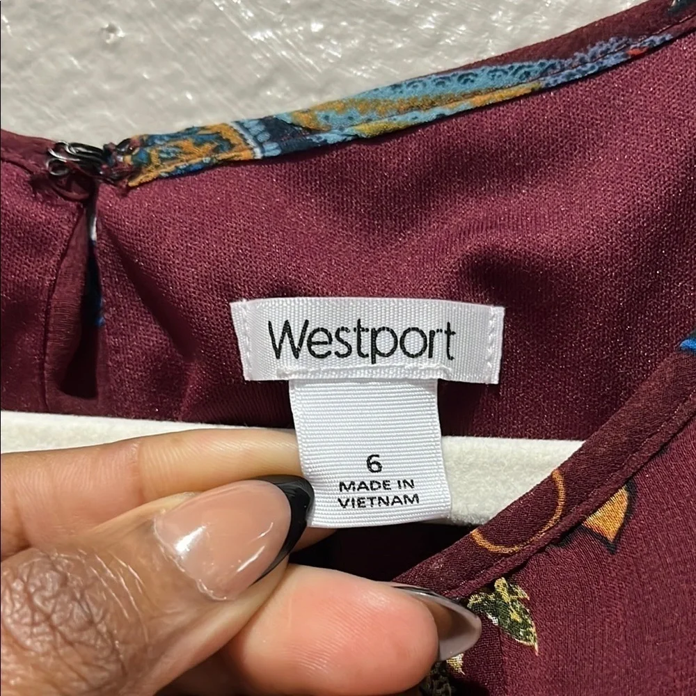 Westport sz 6 Handkerchief dress Burgundy Floral Sleeveless Belted Whimsigoth